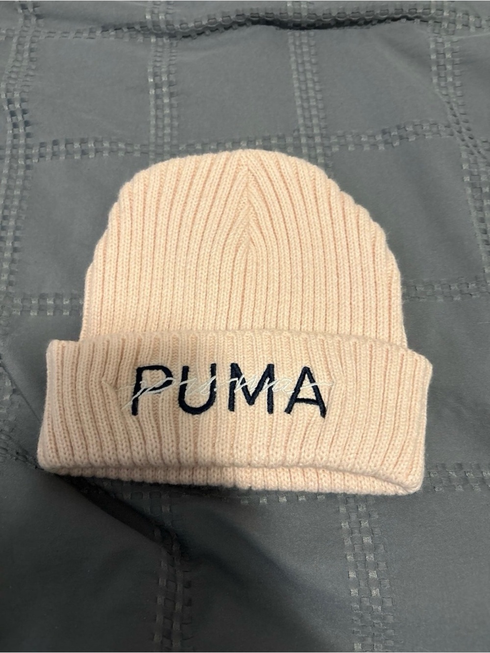 Puma Pink Ribbed Knit Beanie with Embroidered Logo